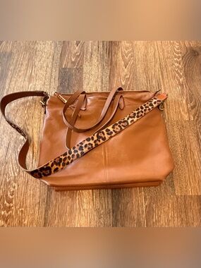 Stella & Dot Covet Leather Tote with Leopard Strap